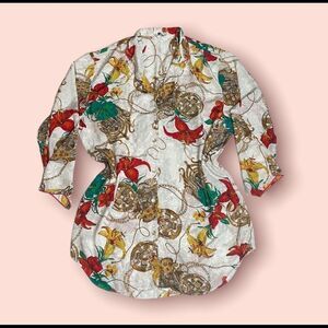 Vintage Silk Graphic Mary McFadden Shirt Dress Medium